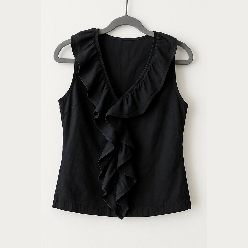 Ralph Lauren  Black Label Ruffled 100% Cotten ruffled Sleeveless Blouse
